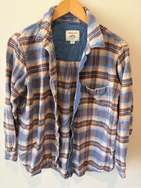 American Eagle Blue & Orange Plaid Flannel Shirt small
